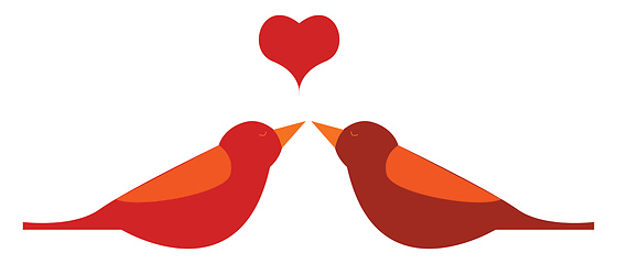 Image showing Two red birds with a heart above them vector or color illustrati