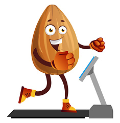 Image showing Almond running on a treadmill, illustration, vector on white bac