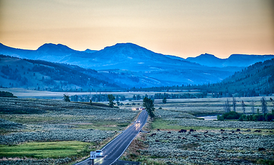 Image showing The sun setting over the Lamar Valley near the northeast entranc