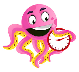 Image showing Octopus holding a clock illustration vector on white background