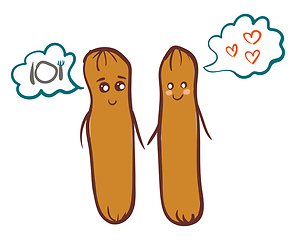 Image showing Simple cartoon of two thinking sausages vector illustration on w