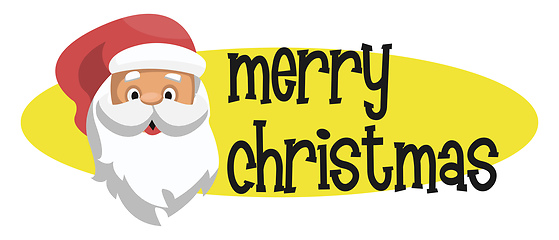 Image showing Yellow elipse with Santas head and Merry Christmass text vector 