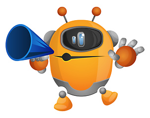 Image showing Cartoon robot speaking on a megaphone illustration vector on whi