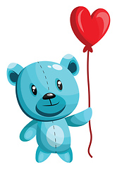 Image showing Blue bear holding a heart shaped red balloon vector illustration