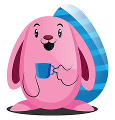 Image showing Pink Easter rabbit holding a cup illustration web vector on a wh