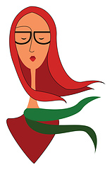 Image showing Portrait of a girl with red hair eyeglasses and green scarf vect