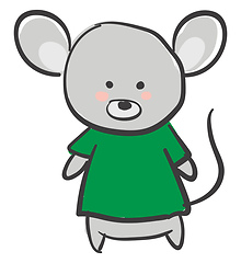Image showing Drawing of a grey mouse in a green t-shirt vector or color illus