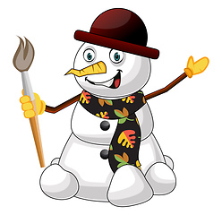 Image showing Snowman with brush illustration vector on white background