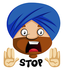Image showing Muslim human emoji with stop expression, illustration, vector on