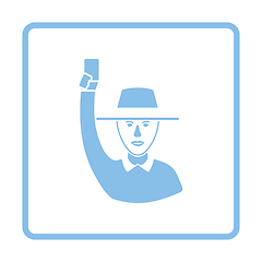 Image showing Cricket umpire with hand holding card icon