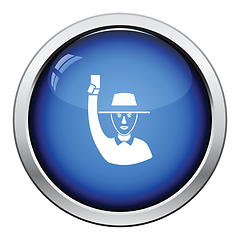 Image showing Cricket umpire with hand holding card icon