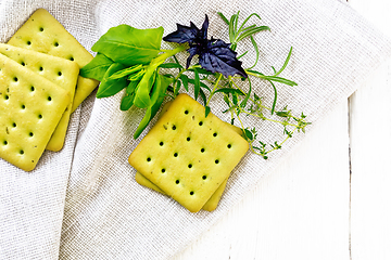 Image showing Cookies with basil and spinach on board top