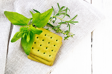 Image showing Cookies with spinach on board top