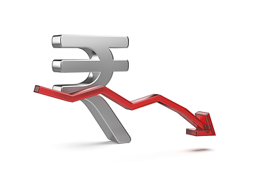 Image showing Indian rupee symbol with red arrow pointing down