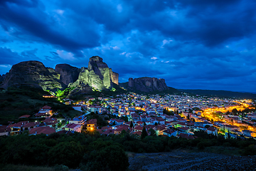 Image showing Kalambaka village in famous tourist destination Meteora in Greece in night