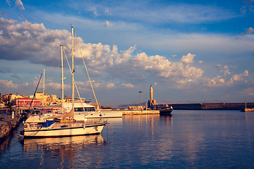 Image showing Yachts and boats in picturesque old port of Chania, Crete island. Greece