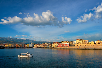 Image showing Boat in picturesque old port of Chania, Crete island. Greece