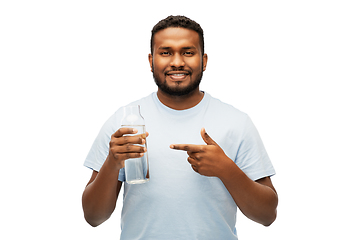 Image showing happy african man with water in glass bottle