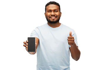 Image showing happy african american man with smartphone