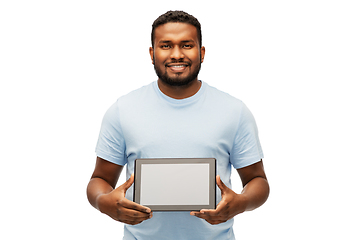 Image showing happy african american man with tablet computer