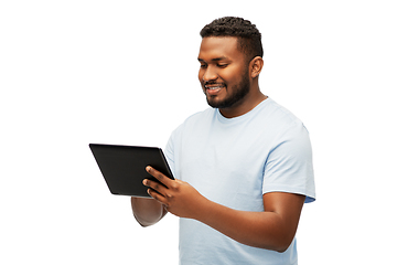 Image showing happy african american man with tablet computer