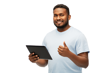 Image showing happy african american man with tablet computer