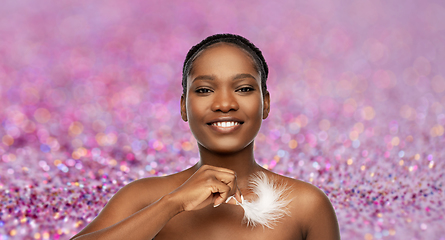 Image showing happy african american woman with feather