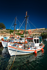 Image showing Fishing boats in harbour in fishing village of Mandrakia, Milos island, Greece