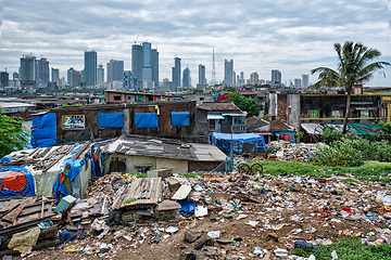 Image showing View of Mumbai skyline over slums in Bandra suburb