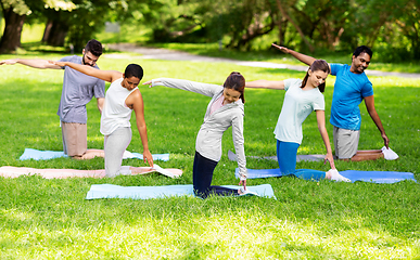 Image showing group of people doing yoga at summer park