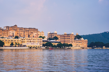 Image showing Udaipur City Palace on sunset view. Udaipur, India