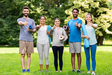 Image showing people with yoga mats showing thumbs up at park