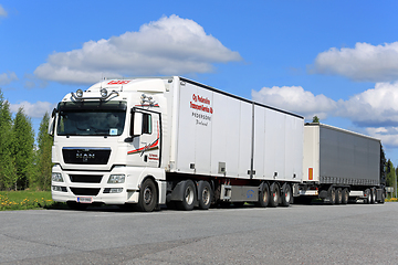 Image showing White MAN Truck Semi Trailer Parked on Rest Stop