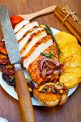 Image showing roasted grilled BBQ chicken breast with herbs and spices