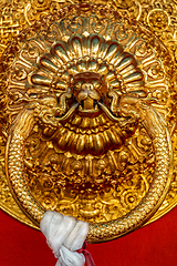 Image showing Lion shaped door handle in Buddhist temple