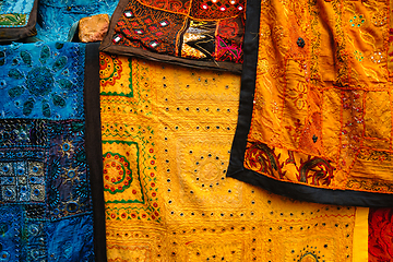 Image showing Indian fabric with Indian patterns close up.