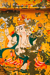 Image showing Ganesha Indian Hindu god image painted on wall