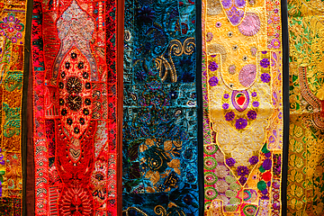 Image showing Indian fabric with Indian patterns close up.