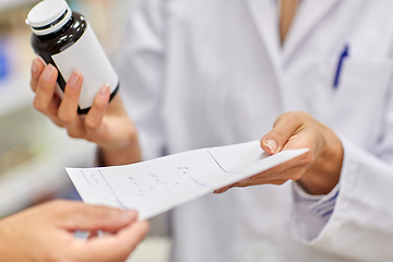 Image showing pharmacist and customer with medicine at pharmacy