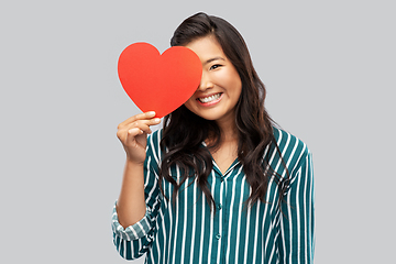 Image showing happy asian woman with red heart