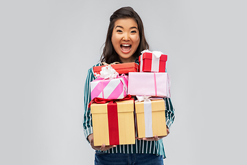 Image showing happy asian woman with birthday present