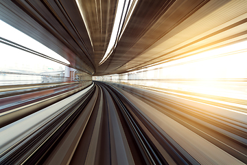 Image showing Motion of Japanese mono rail at evening