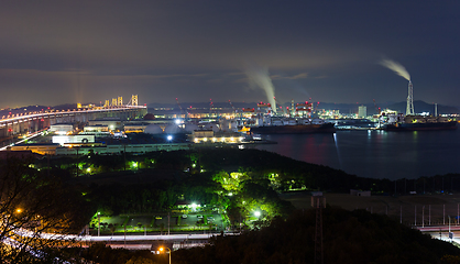 Image showing Great Seto Bridge and industrial district at night