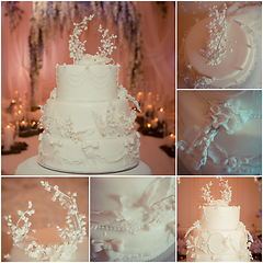 Image showing Beautiful white wedding cake