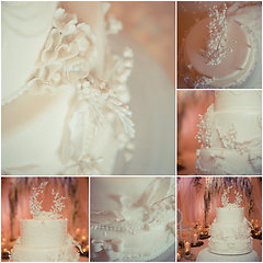 Image showing Beautiful white wedding cake