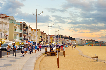 Image showing People walking promenade Nazare Portugal