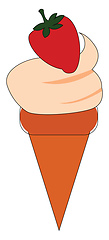 Image showing Clipart of a cone ice cream topped with a whole strawberry vecto