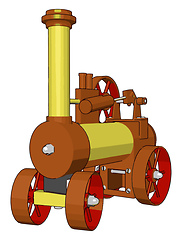 Image showing 3D vector illustration of brown and yellow steam engine machine 