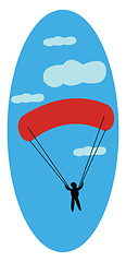 Image showing A red parachute flying in the blue sky carrying a man vector col