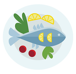 Image showing Food platter with whole fish and vegetables vector or color illu